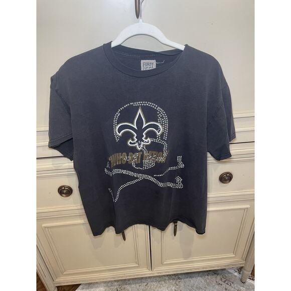 New Orleans Saints Who Dat Nation Skull NFL Jeweled Oversize Tee‎ - Picture 1 of 5